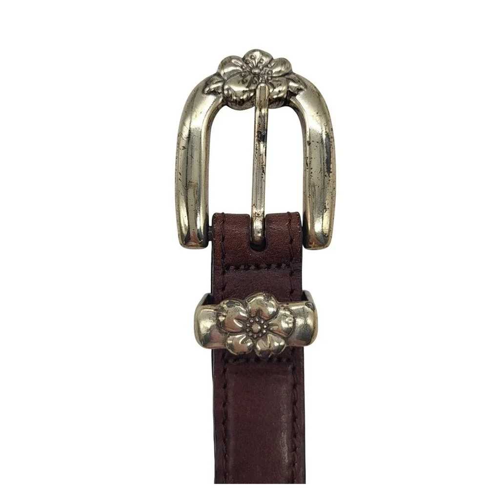 VTG Brighton Woven Braided Leather Belt Brown Floral Concho Western Boho S 28